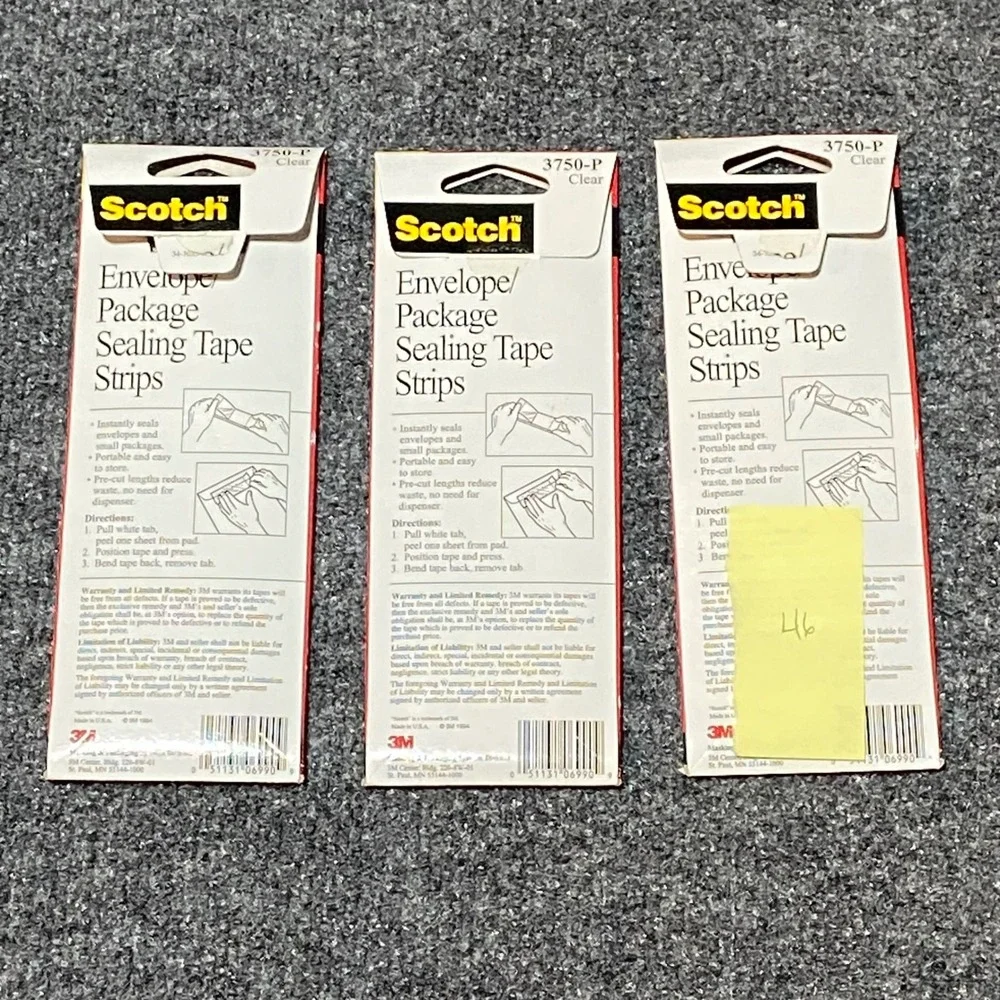VTG Scotch 3750-P Envelope Package Sealing Tape Strips 2x6 Clear 3 Packs 146 TTL